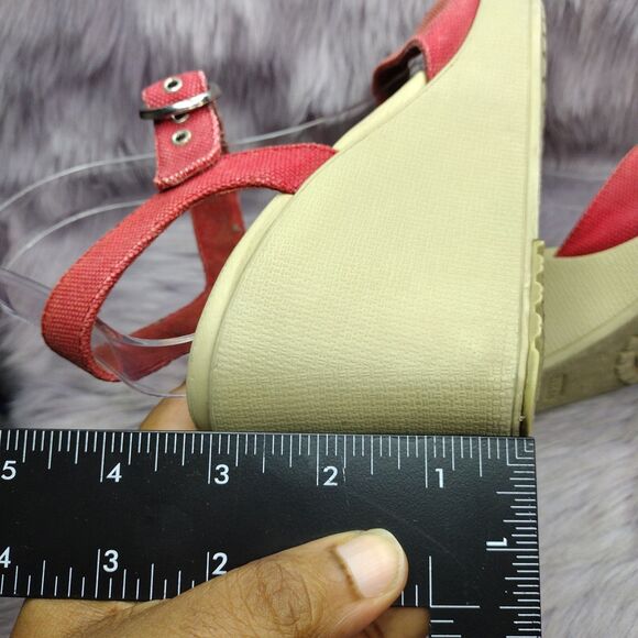 Crocs Hanalei Wedge Canvas Ankle Strap Sandals Womens Size 8 Red - Picture 9 of 10